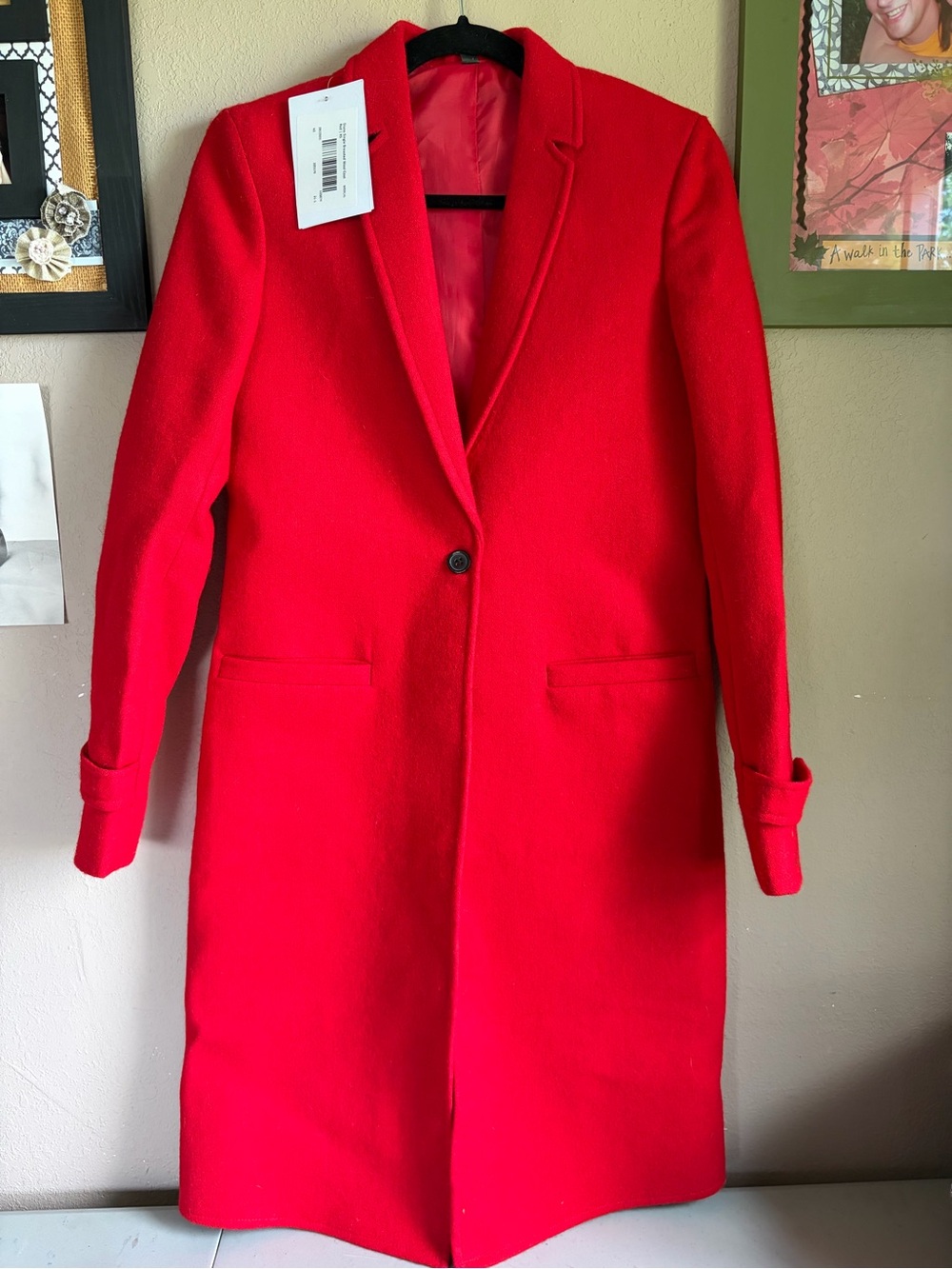 NWT The Wool Maker Diane Single Breasted Wool Coat Red XS